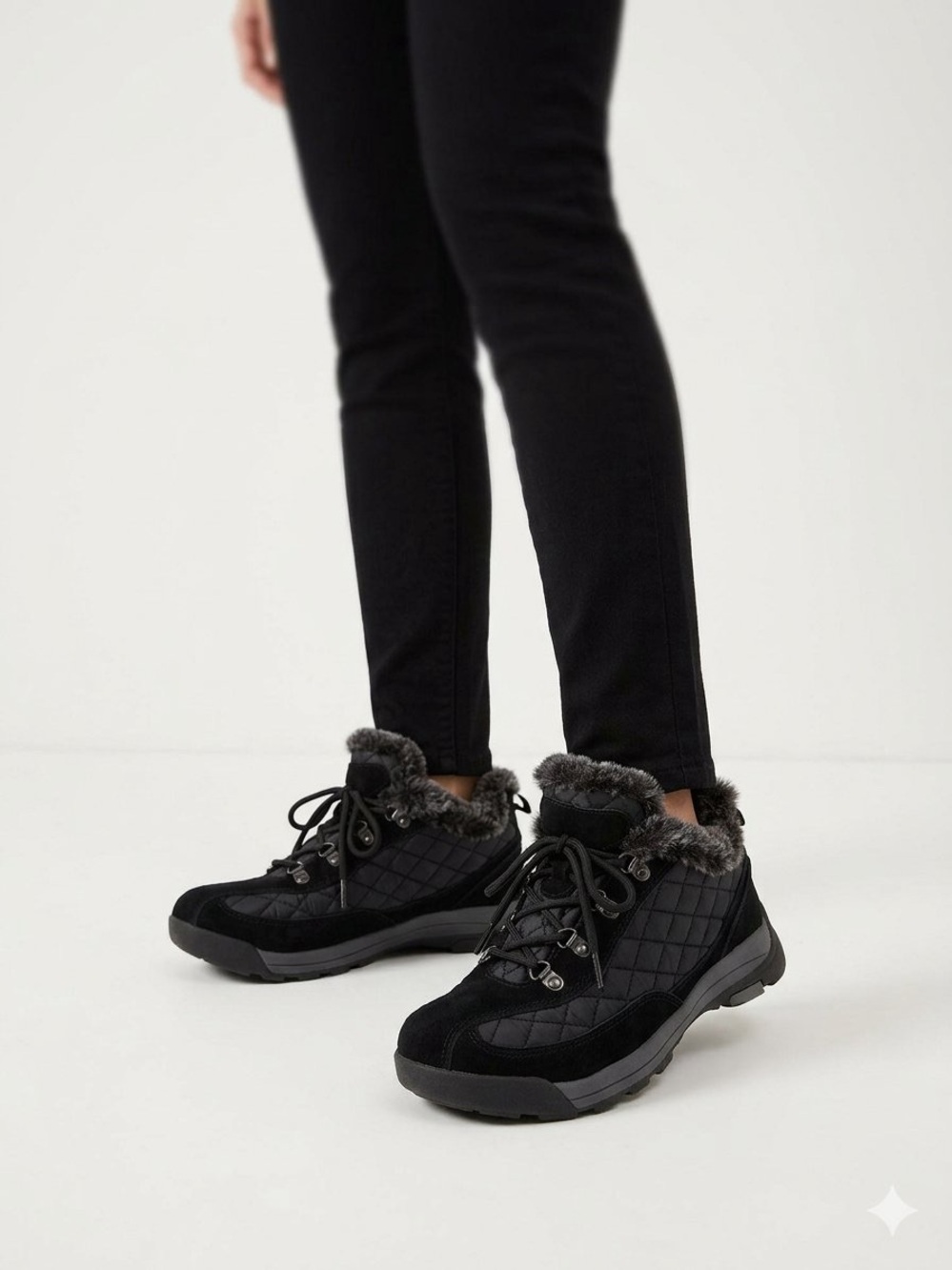 Lands’ End Black Quilted Faux Fur Lace-Up Winter Sneakers Size 9 – Worn Once